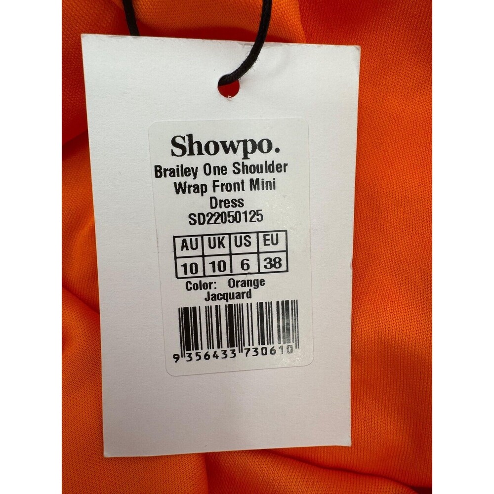 Showpo Brailey One Shoulder Wrap Front Mini Dress Women US 6 Orange Jacquard - Picture 6 of 11